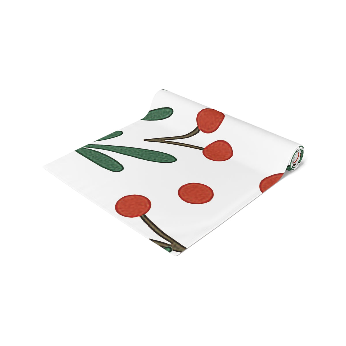 Botanical Berry Table Runner — Minimal Green Leaf & Terracotta Berries Cotton-Blend