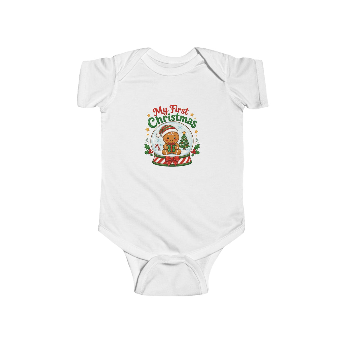 My First Christmas Baby Bodysuit – Gingerbread Snow Globe Infant Onesie