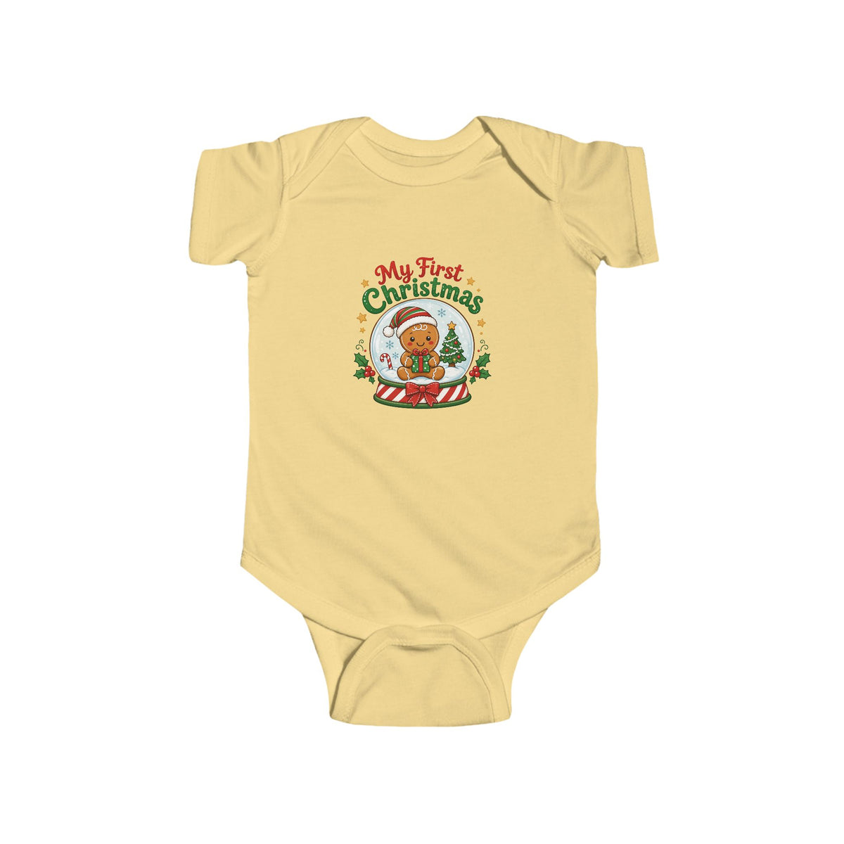 My First Christmas Baby Bodysuit – Gingerbread Snow Globe Infant Onesie