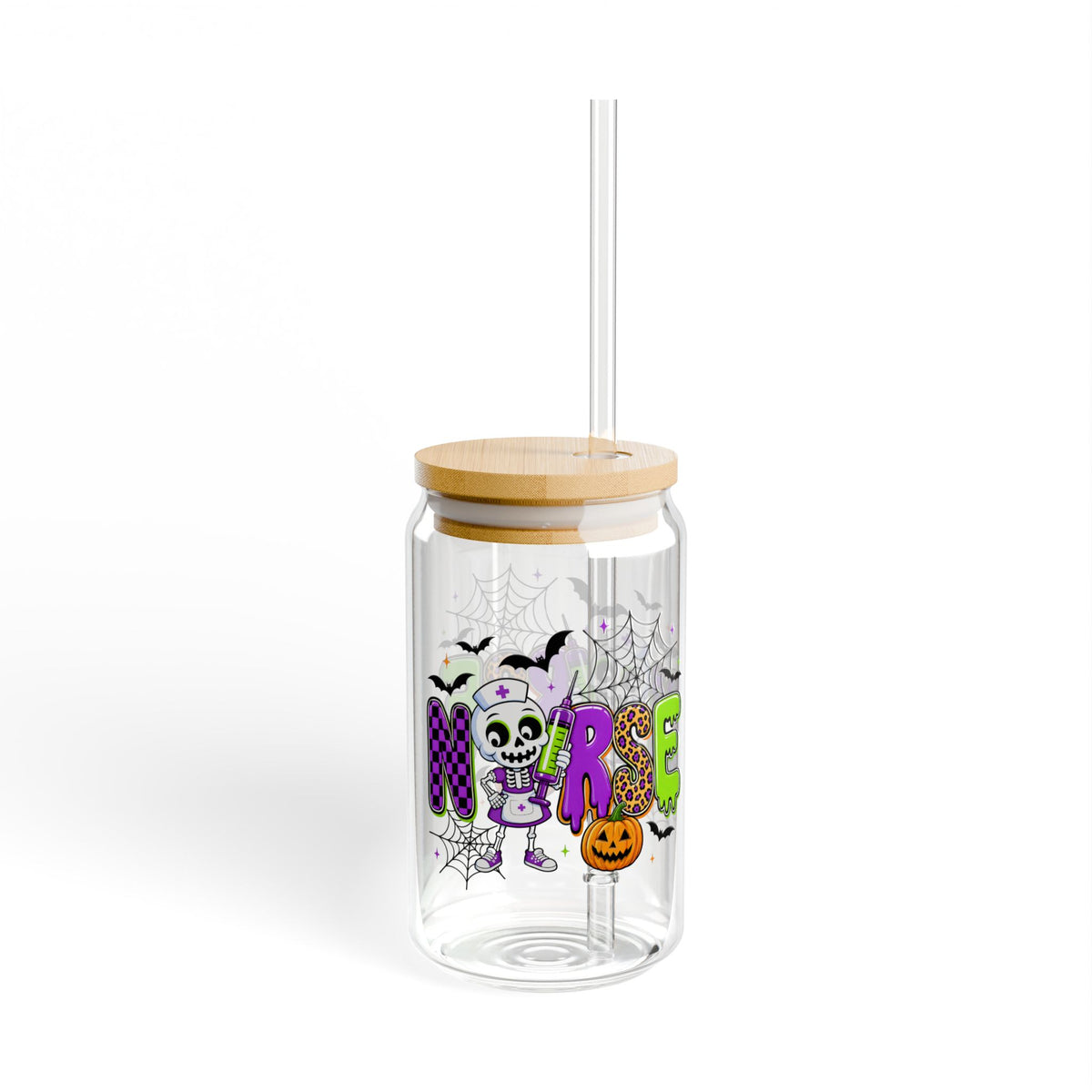Halloween Nurse 16oz Sipper Glass — Cute Spooky Nurse Design