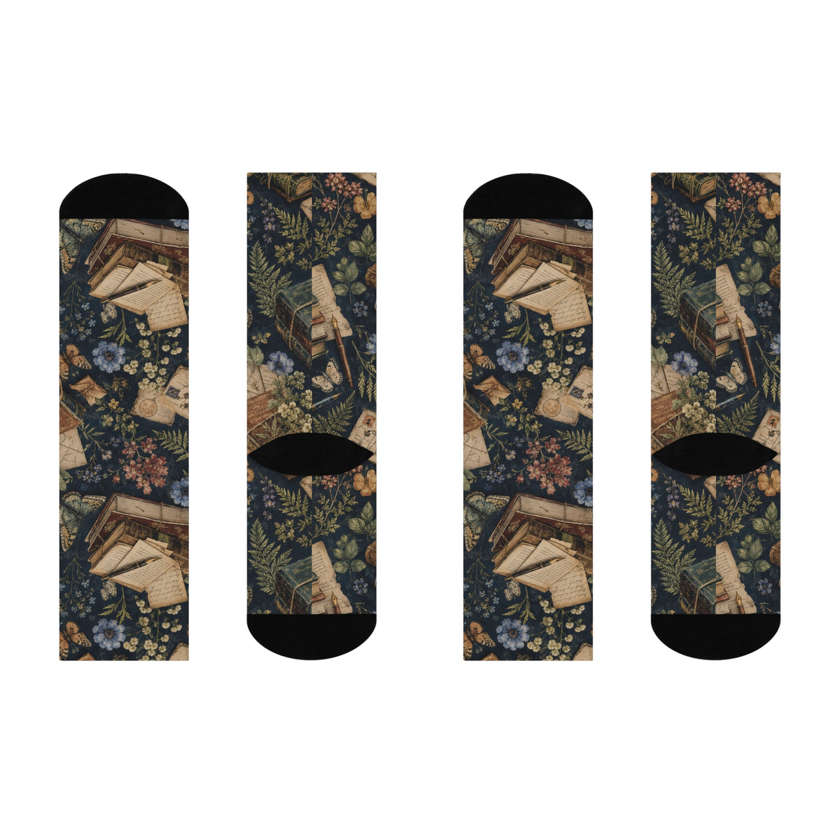 Book Lover Cushioned Crew Socks — Vintage Books & Floral Reading Pattern