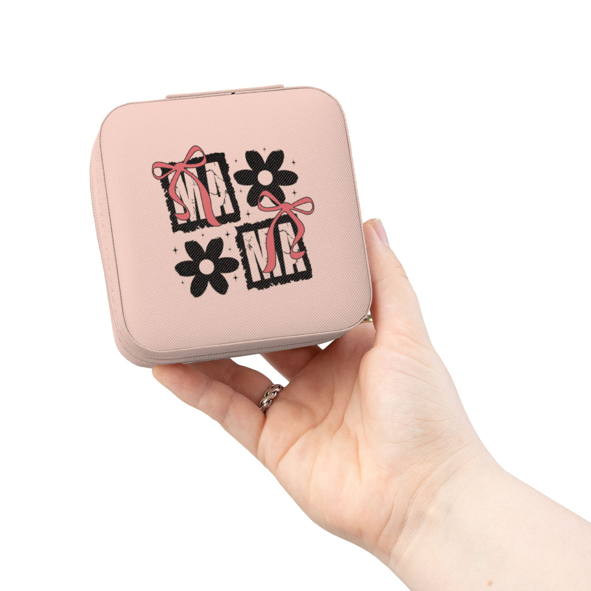Compact Pink Jewelry Travel Case — Gift Box & Flower Design