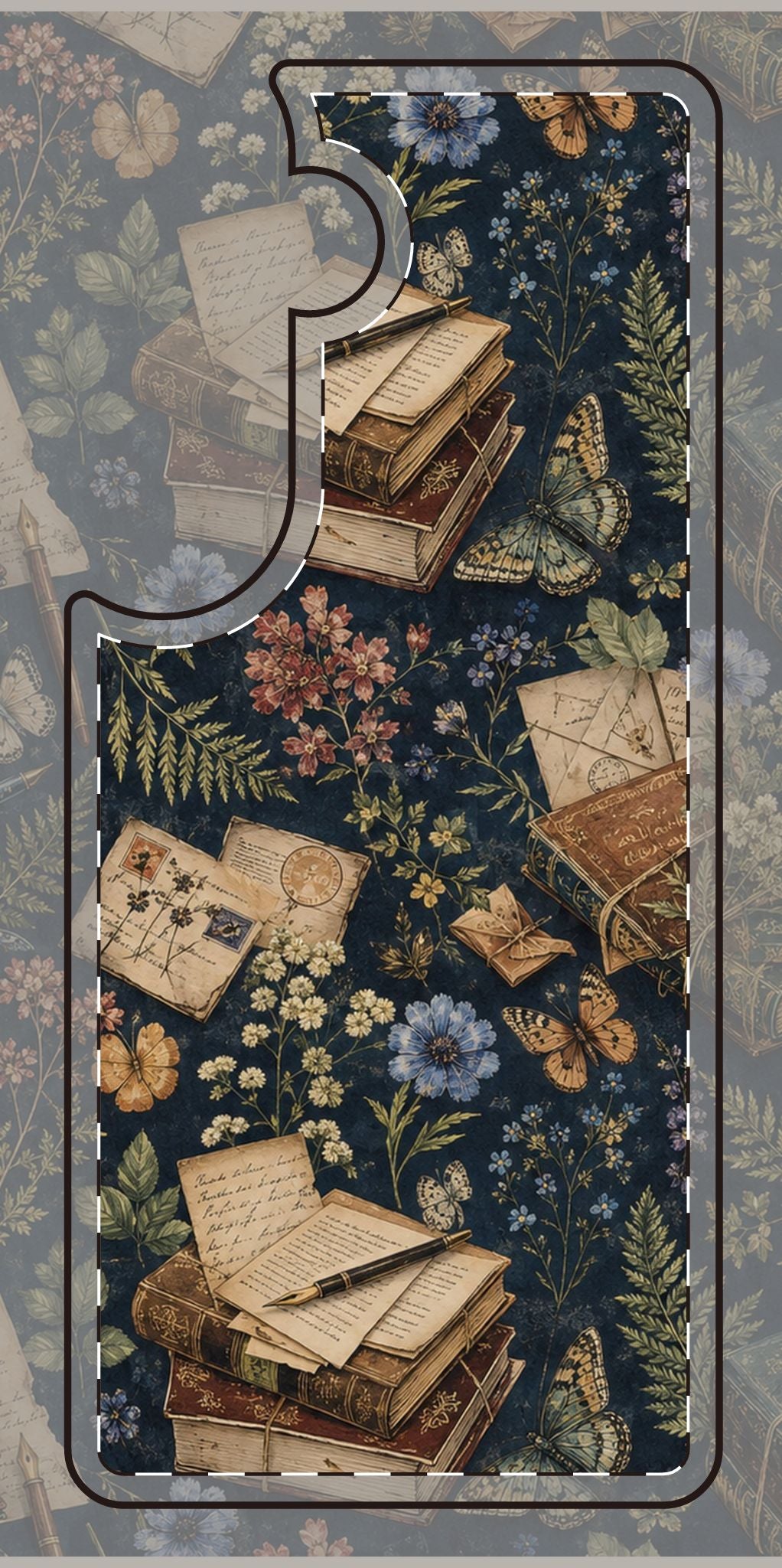 Vintage Botanical Phone Case — Stacked Books & Letters Floral Design