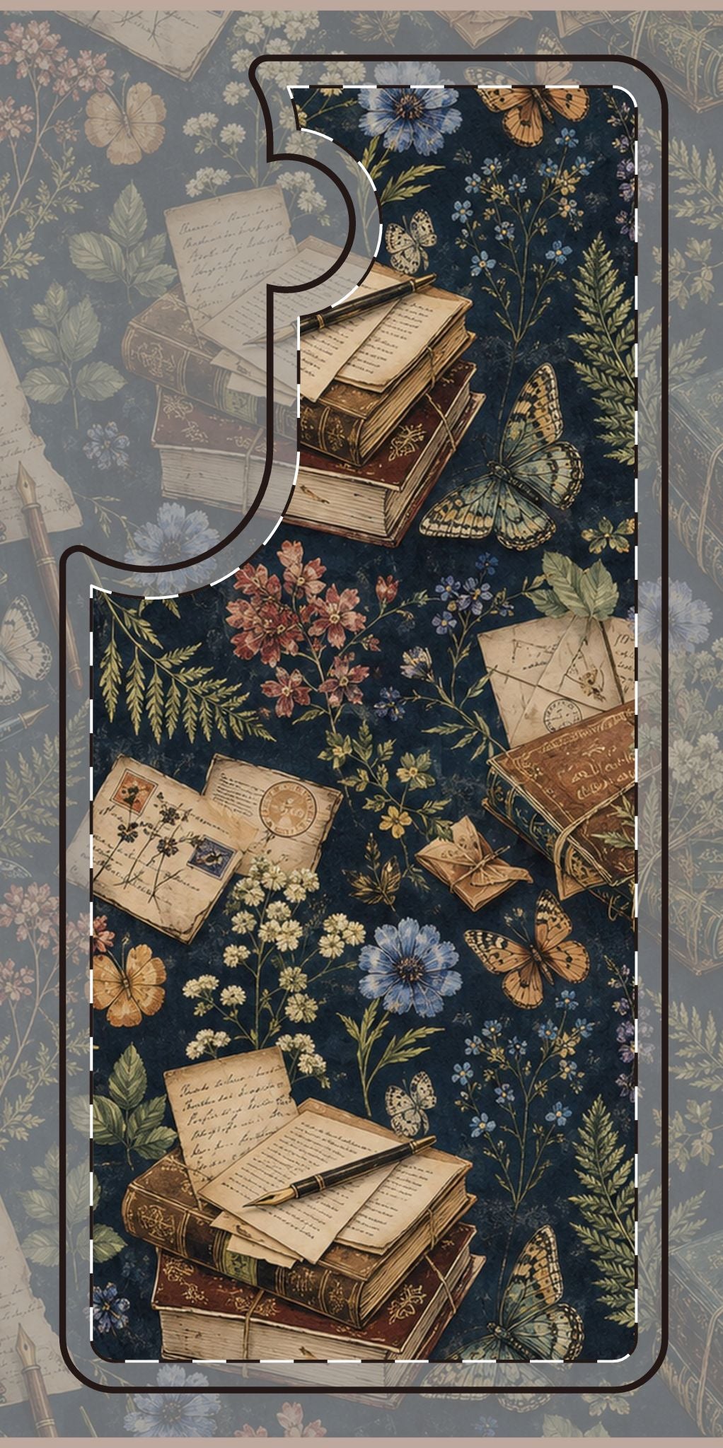 Vintage Botanical Phone Case — Stacked Books & Letters Floral Design