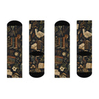 Bookish Vintage Crew Socks — Cozy Literary Floral & Stacked Books Design