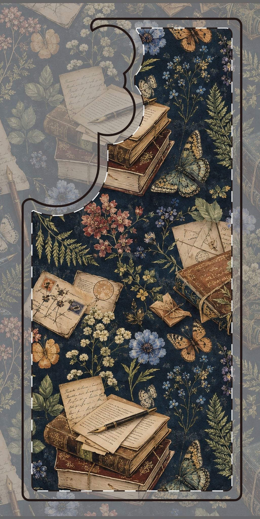 Vintage Botanical Phone Case — Stacked Books & Letters Floral Design