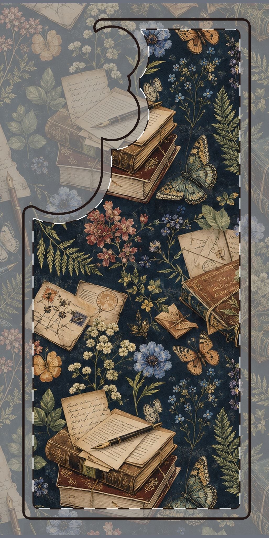 Vintage Botanical Phone Case — Stacked Books & Letters Floral Design