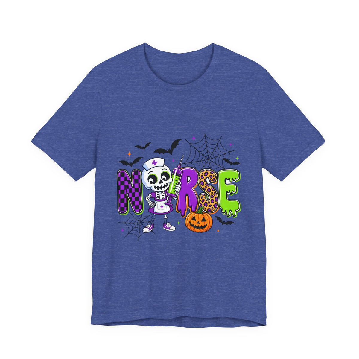 Halloween Nurse T-Shirt — Cute Skeleton, Pumpkin & Spiderweb Nurse Tee