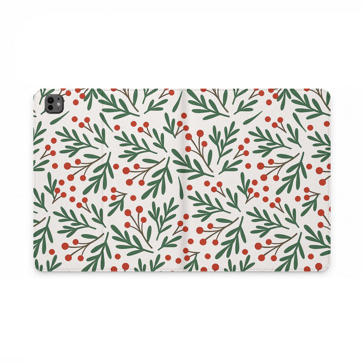 Holiday Mistletoe Tablet Folio Case — Green Sprigs & Red Berries