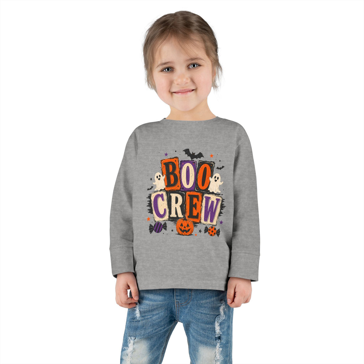 Boo Crew Toddler Long Sleeve Tee — Cute Halloween Pumpkin & Ghosts