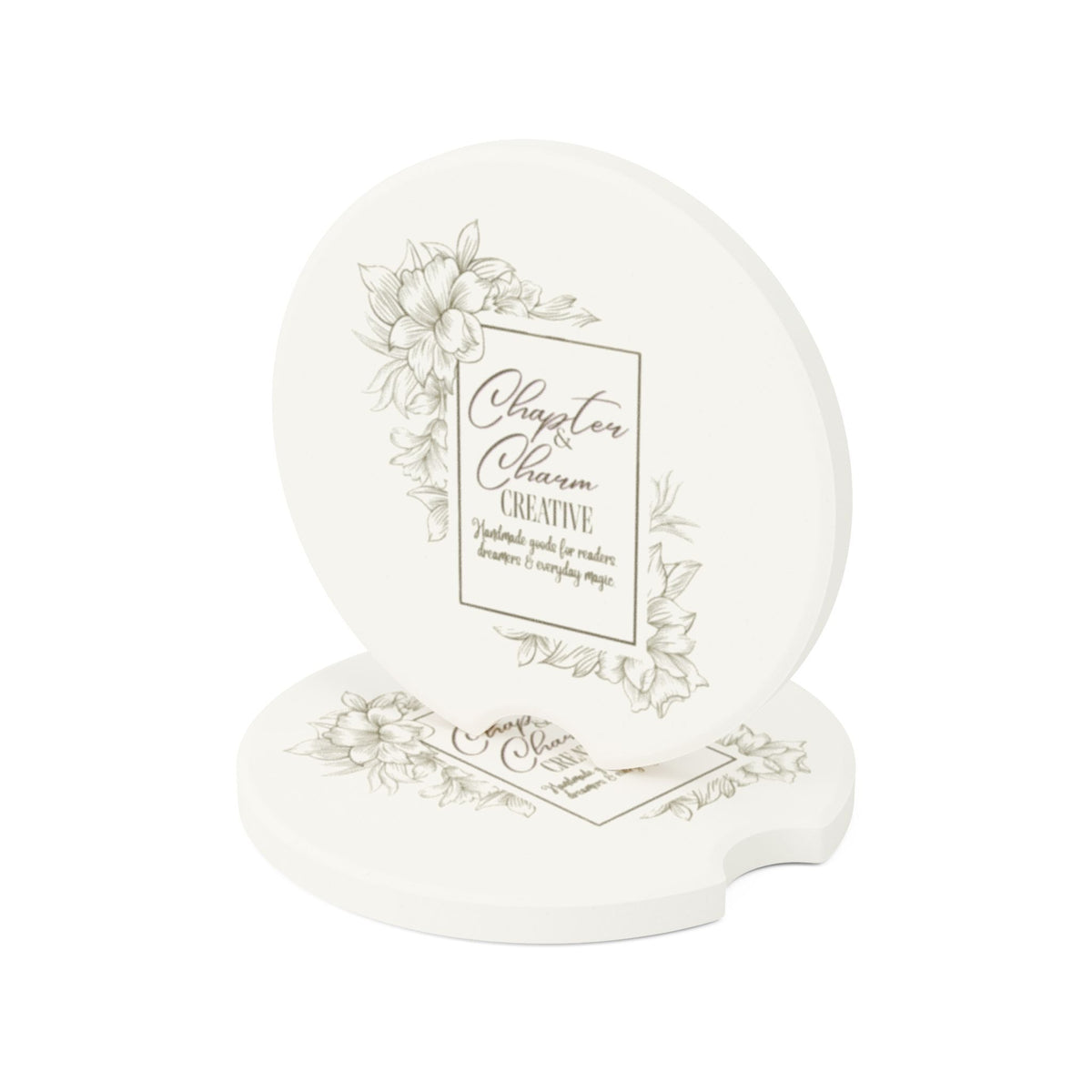 Soapstone Car Coaster — Floral 'Chapter & Charm Creative' Logo Car Cup Holder Insert