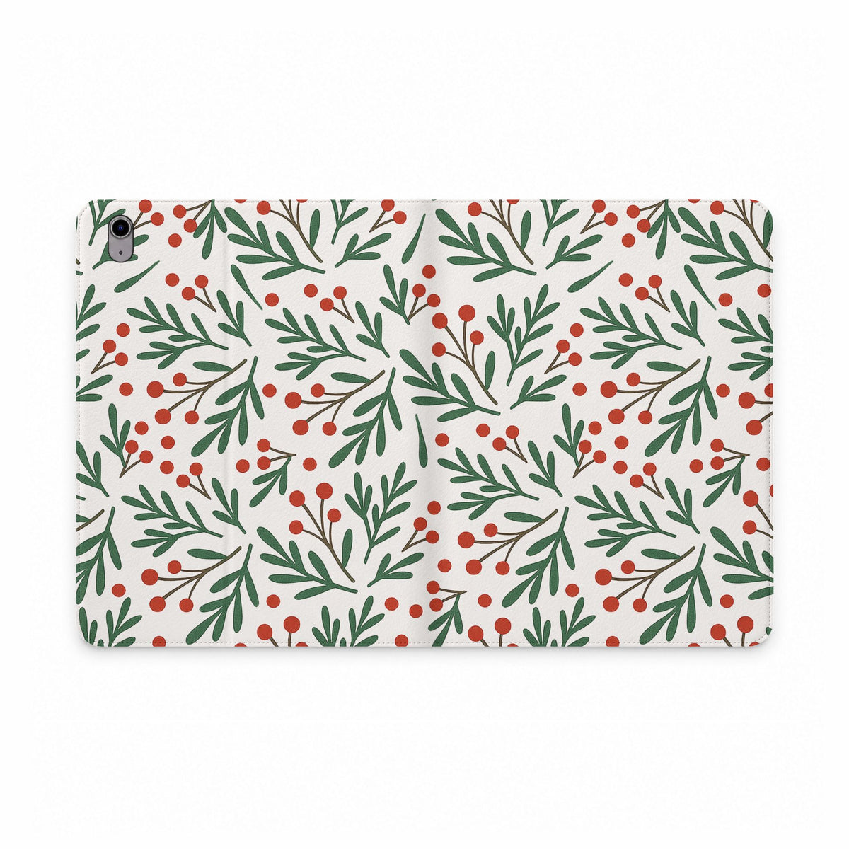 Holiday Mistletoe Tablet Folio Case — Green Sprigs & Red Berries