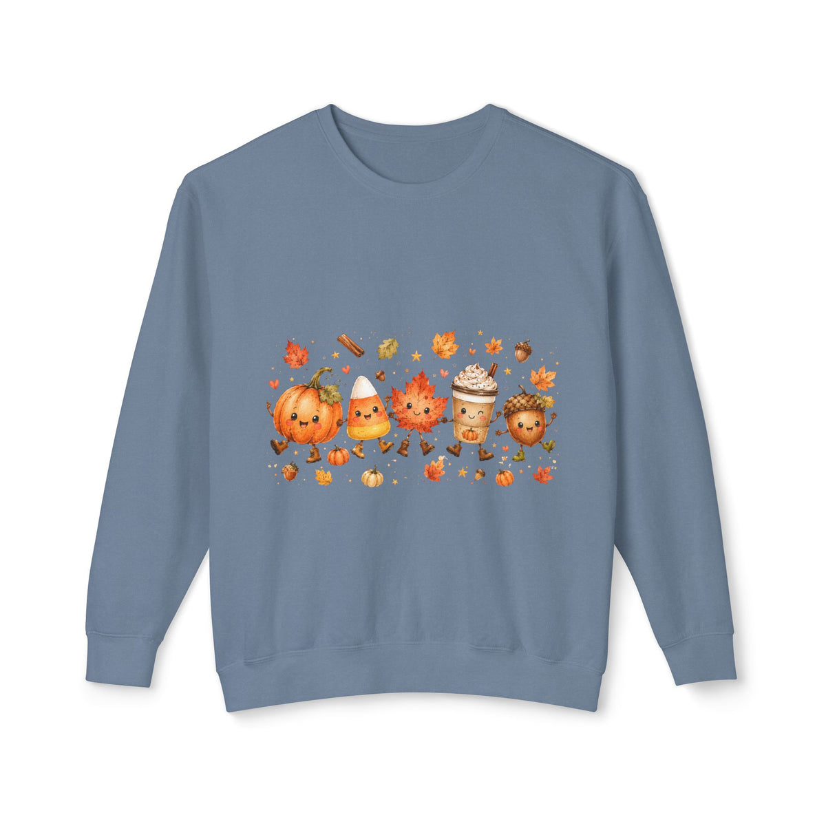 Autumn Friends Crewneck Sweatshirt — Cute Pumpkin, Leaf & Latte Fall Design