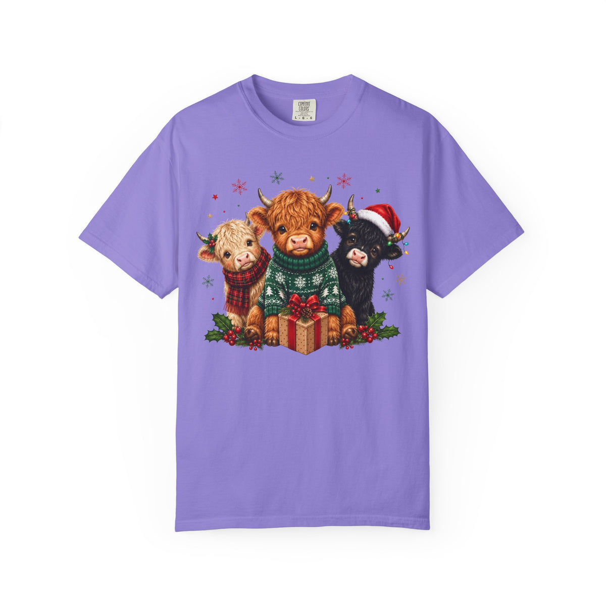 Christmas Highland Cattle Trio T-Shirt — Cute Cow Holiday Tee