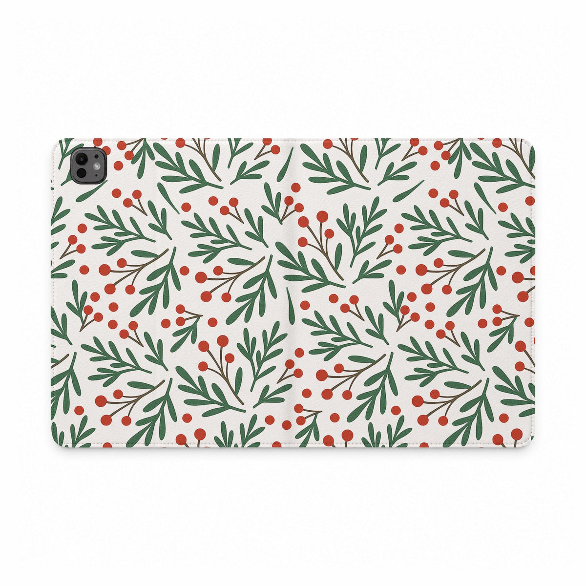 Holiday Mistletoe Tablet Folio Case — Green Sprigs & Red Berries