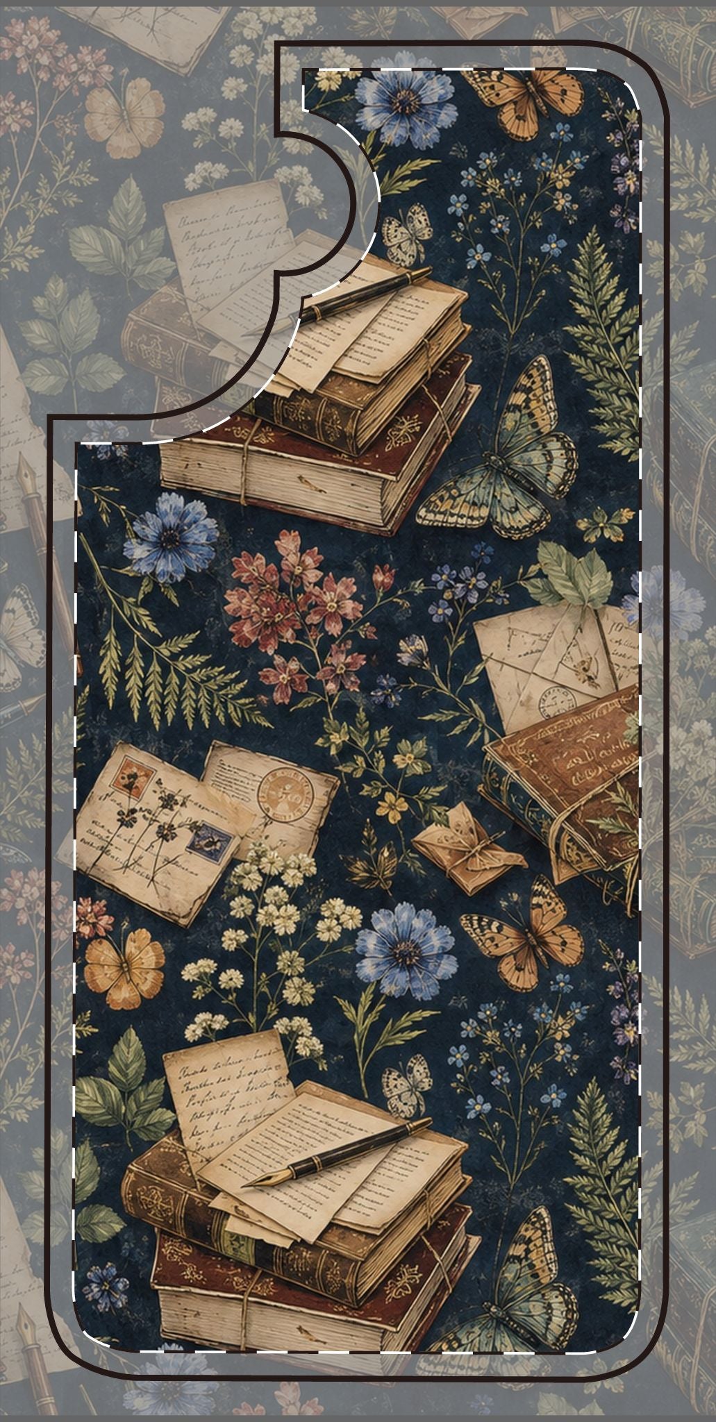 Vintage Botanical Phone Case — Stacked Books & Letters Floral Design