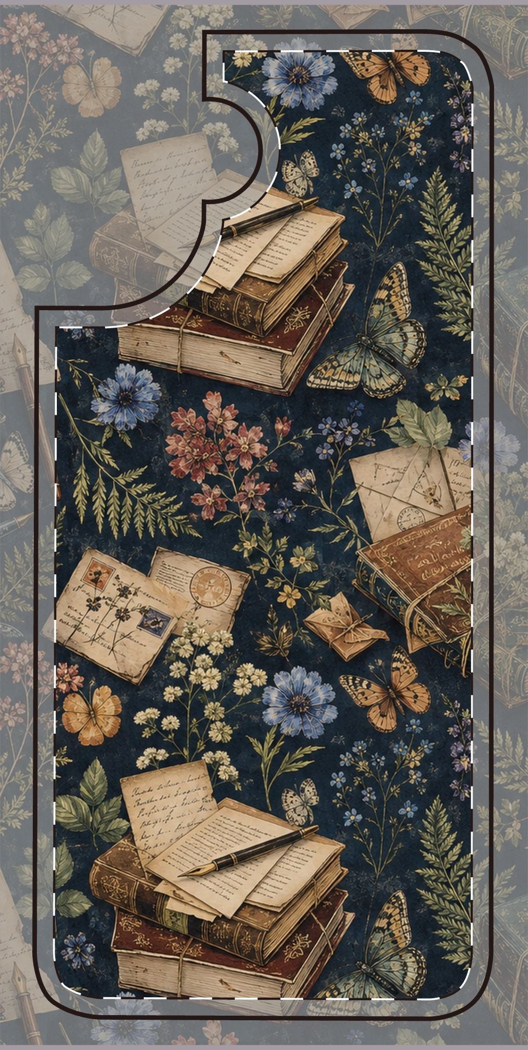 Vintage Botanical Phone Case — Stacked Books & Letters Floral Design