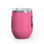 Wine Tumbler — Mom Floral Blocks with Pink Bows, 12 oz Insulated