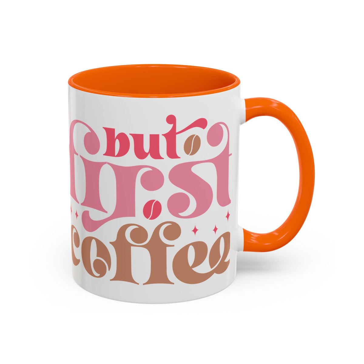 Retro Pink & Brown "Must First Coffee" Accent Coffee Mug (11/15oz)