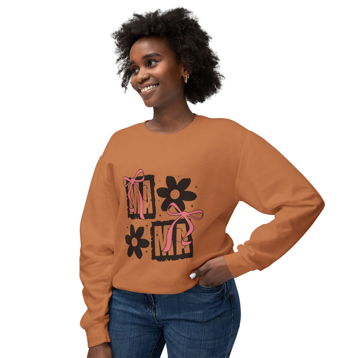 Mama Floral Crewneck Sweatshirt — Pink Bow & Flower Mom Design