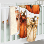 Autumn Pumpkin Sherpa Blanket — Cozy Fall Throw with Plaid & Bow Pumpkins