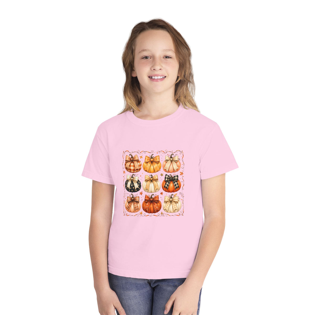 Youth Tee — Vintage Patchwork Pumpkins Fall Graphic