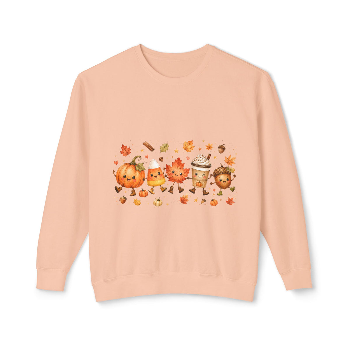 Autumn Friends Crewneck Sweatshirt — Cute Pumpkin, Leaf & Latte Fall Design