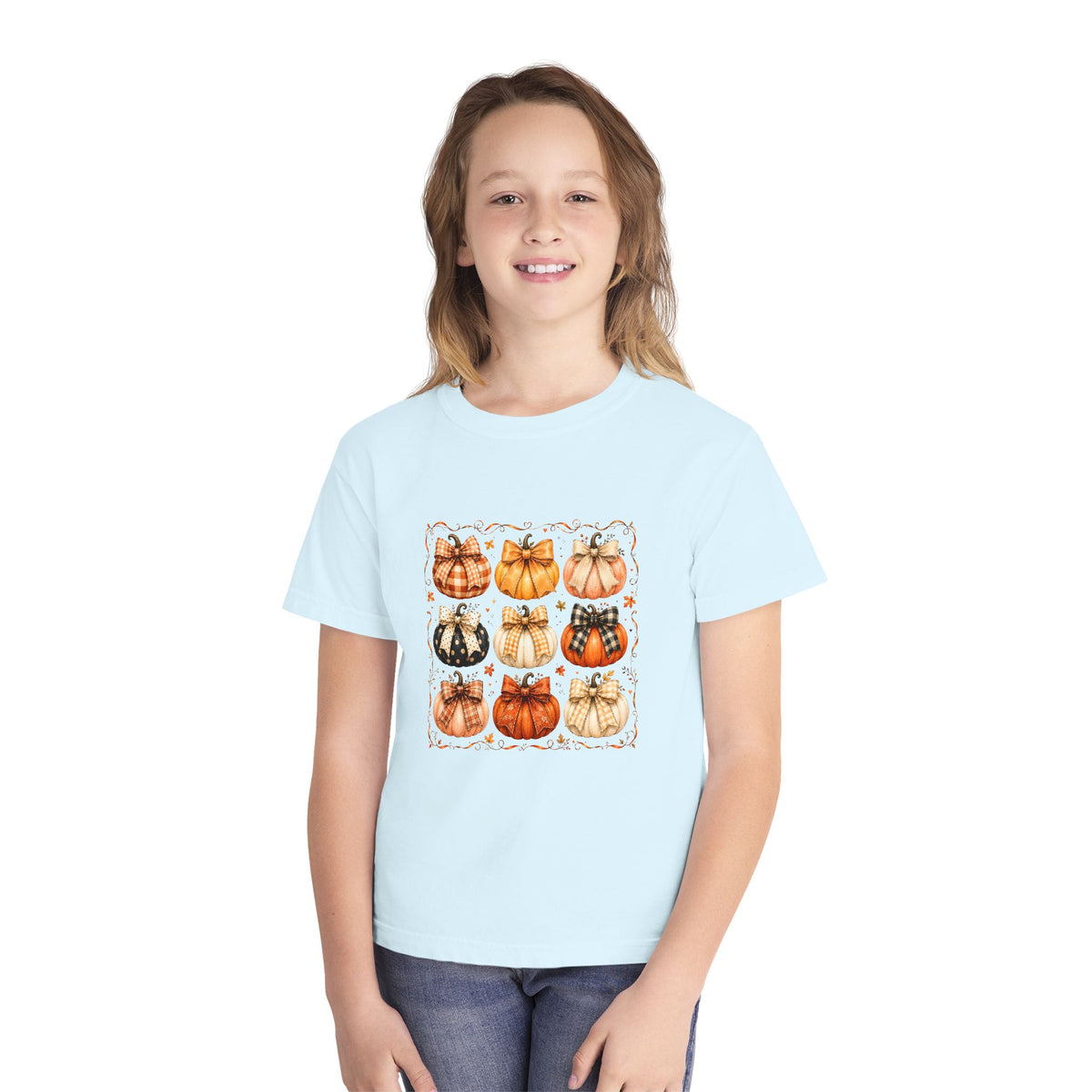 Youth Tee — Vintage Patchwork Pumpkins Fall Graphic