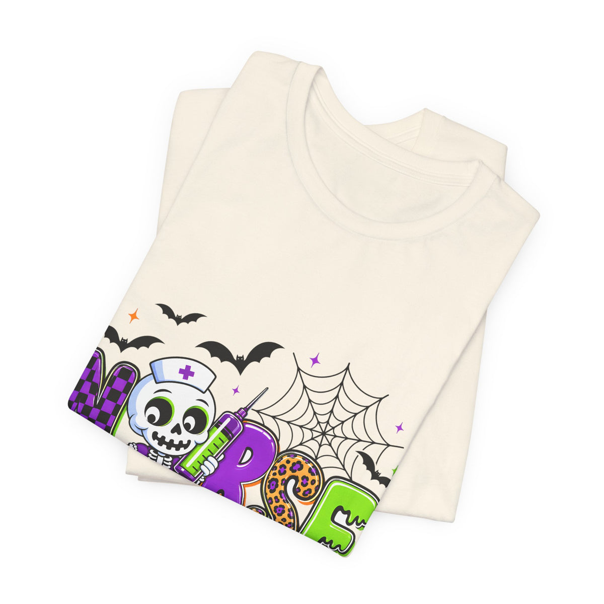 Halloween Nurse T-Shirt — Cute Skeleton, Pumpkin & Spiderweb Nurse Tee