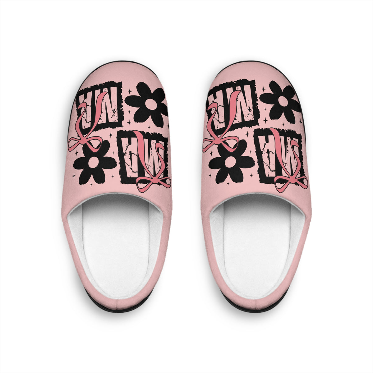 Pink Ballet Slippers Indoor Women's Slippers — Floral 'Ballet' Cozy House Shoes