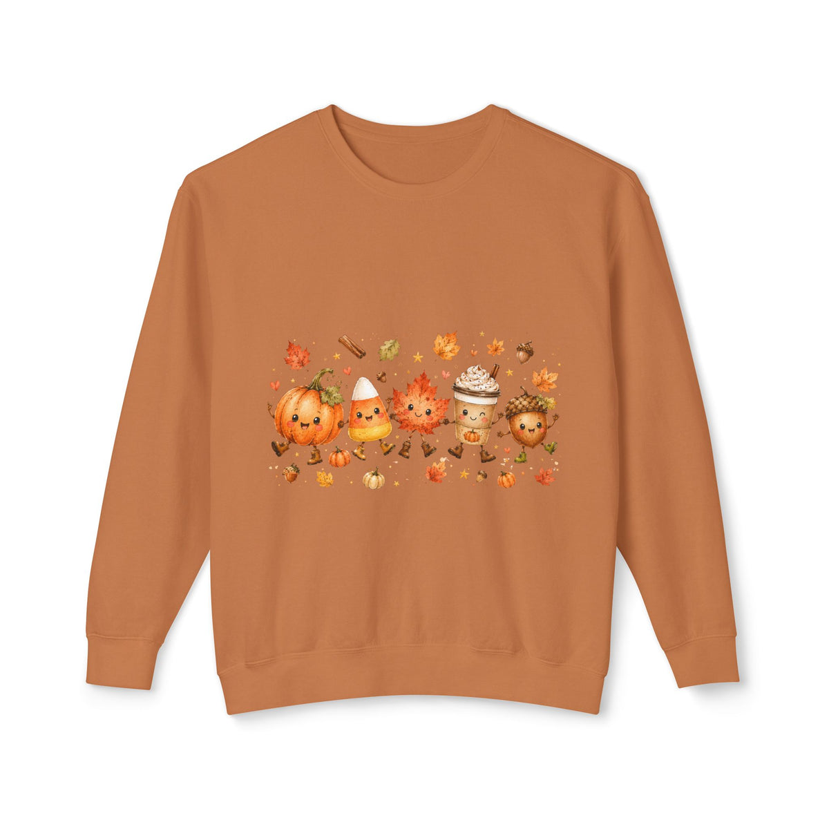 Autumn Friends Crewneck Sweatshirt — Cute Pumpkin, Leaf & Latte Fall Design