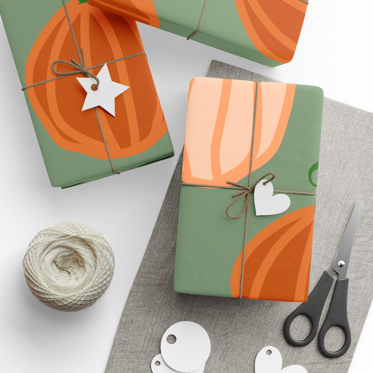 Pumpkin Pattern Wrapping Paper — Autumn Green Gift Wrap for Fall, Halloween & Thanksgiving