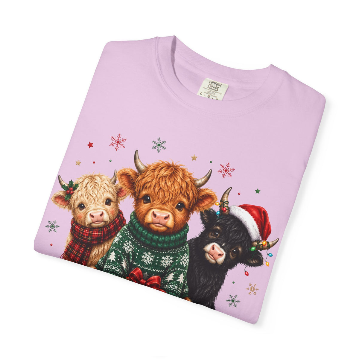 Christmas Highland Cattle Trio T-Shirt — Cute Cow Holiday Tee