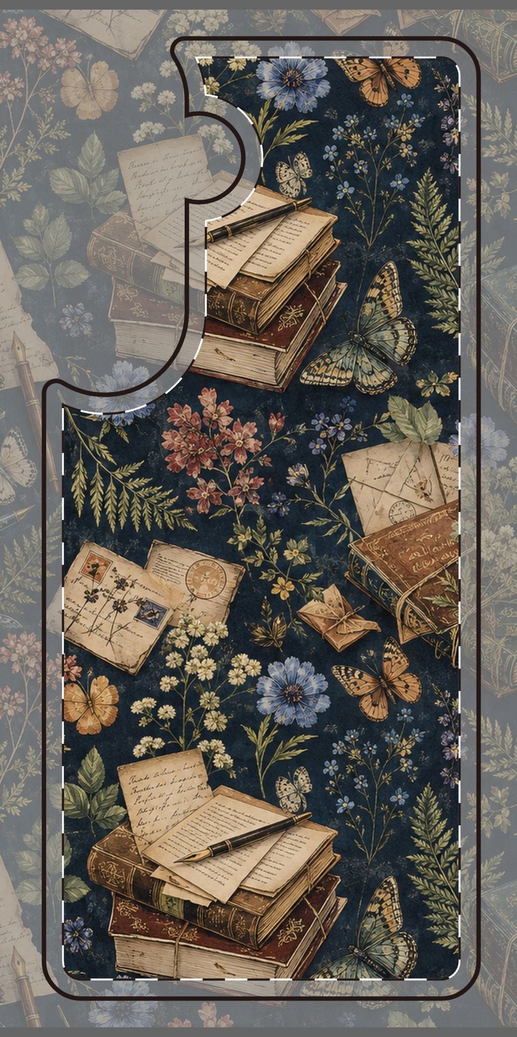 Vintage Botanical Phone Case — Stacked Books & Letters Floral Design