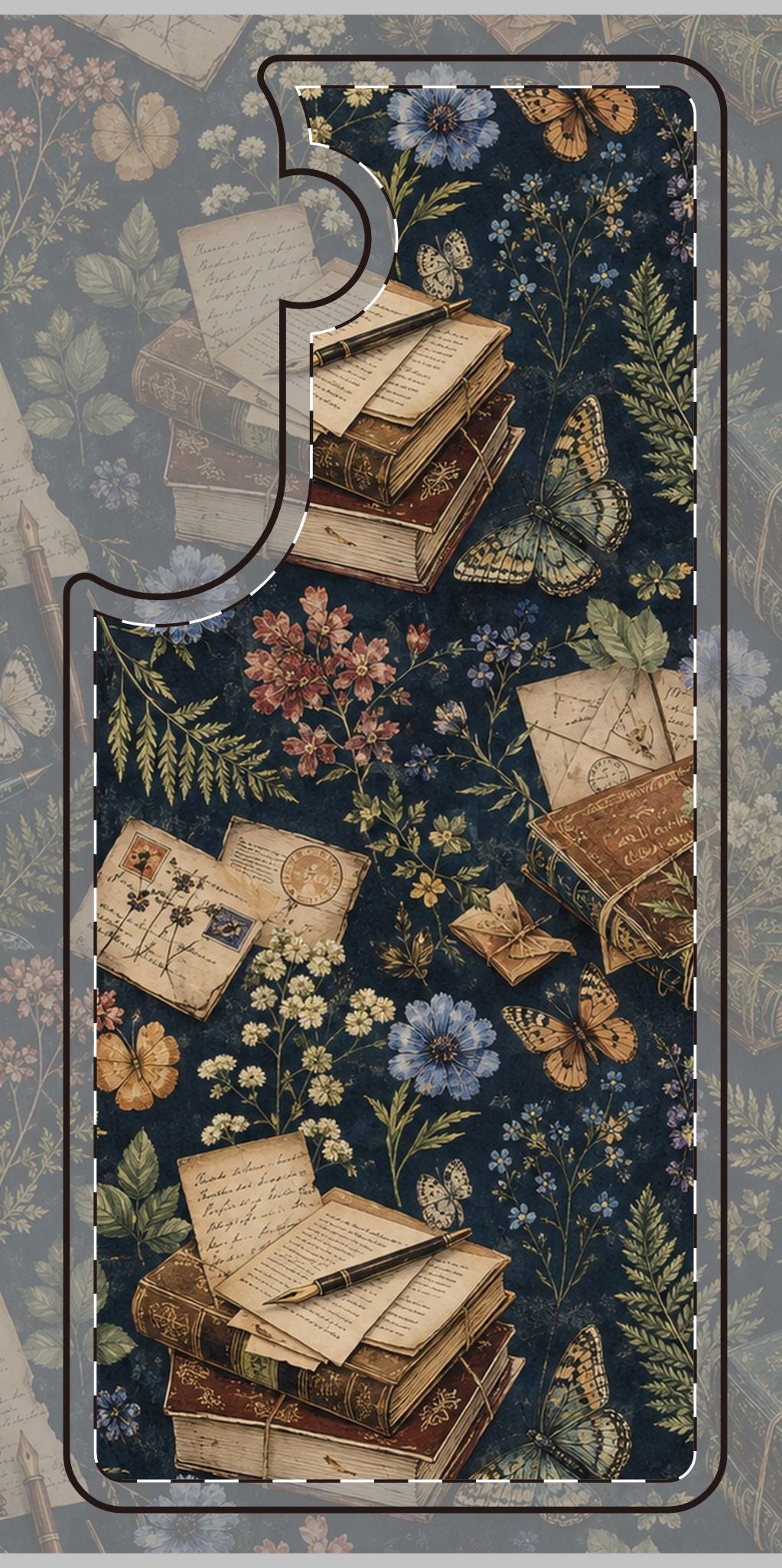 Vintage Botanical Phone Case — Stacked Books & Letters Floral Design