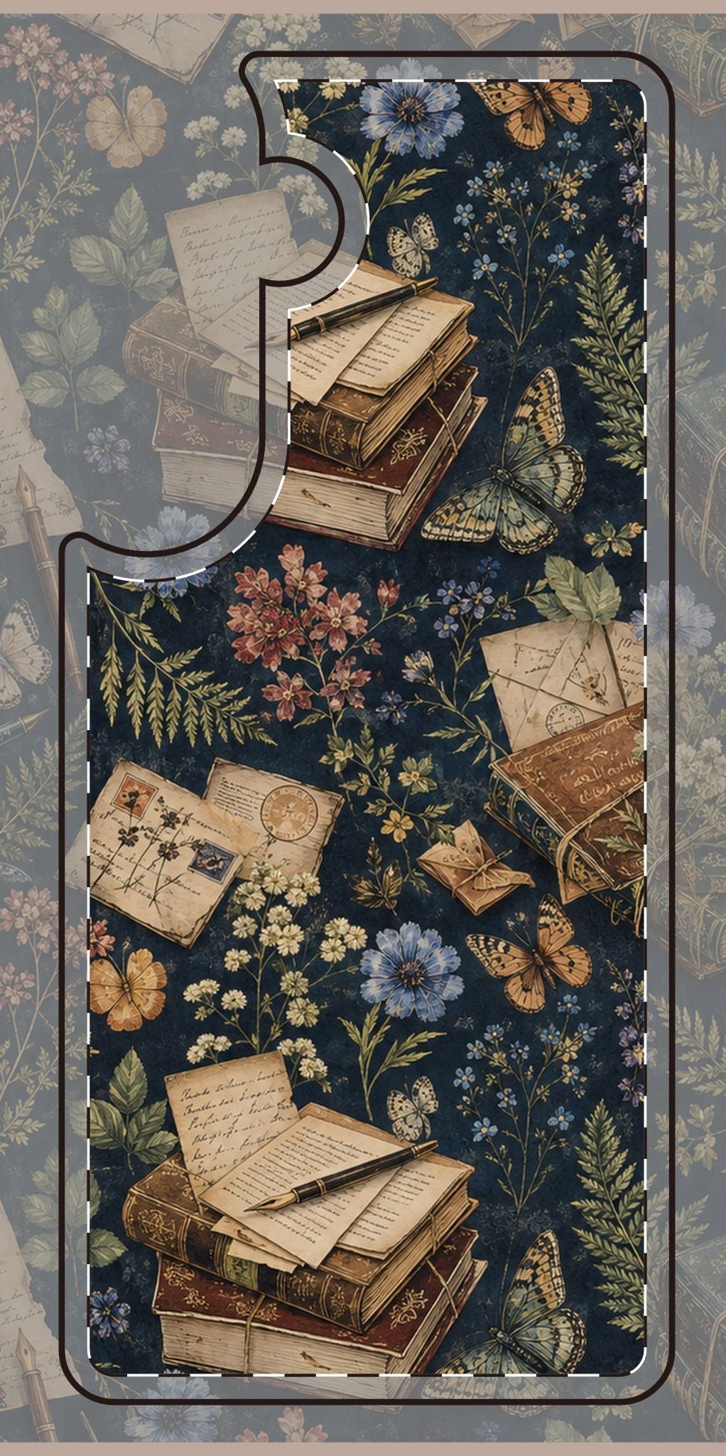 Vintage Botanical Phone Case — Stacked Books & Letters Floral Design