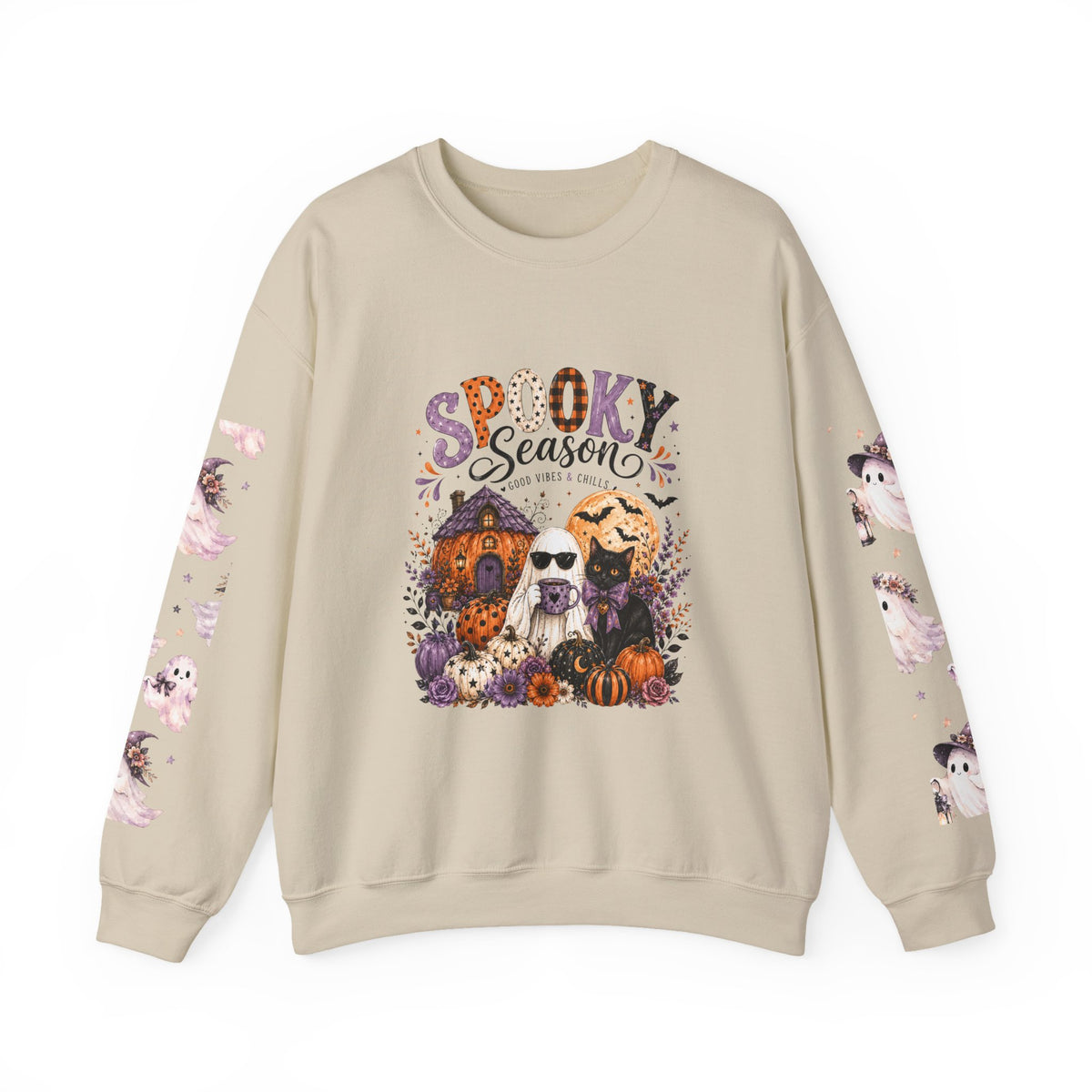 Spooky Season Crewneck Sweatshirt — Ghosts & Pumpkins Halloween Pullover