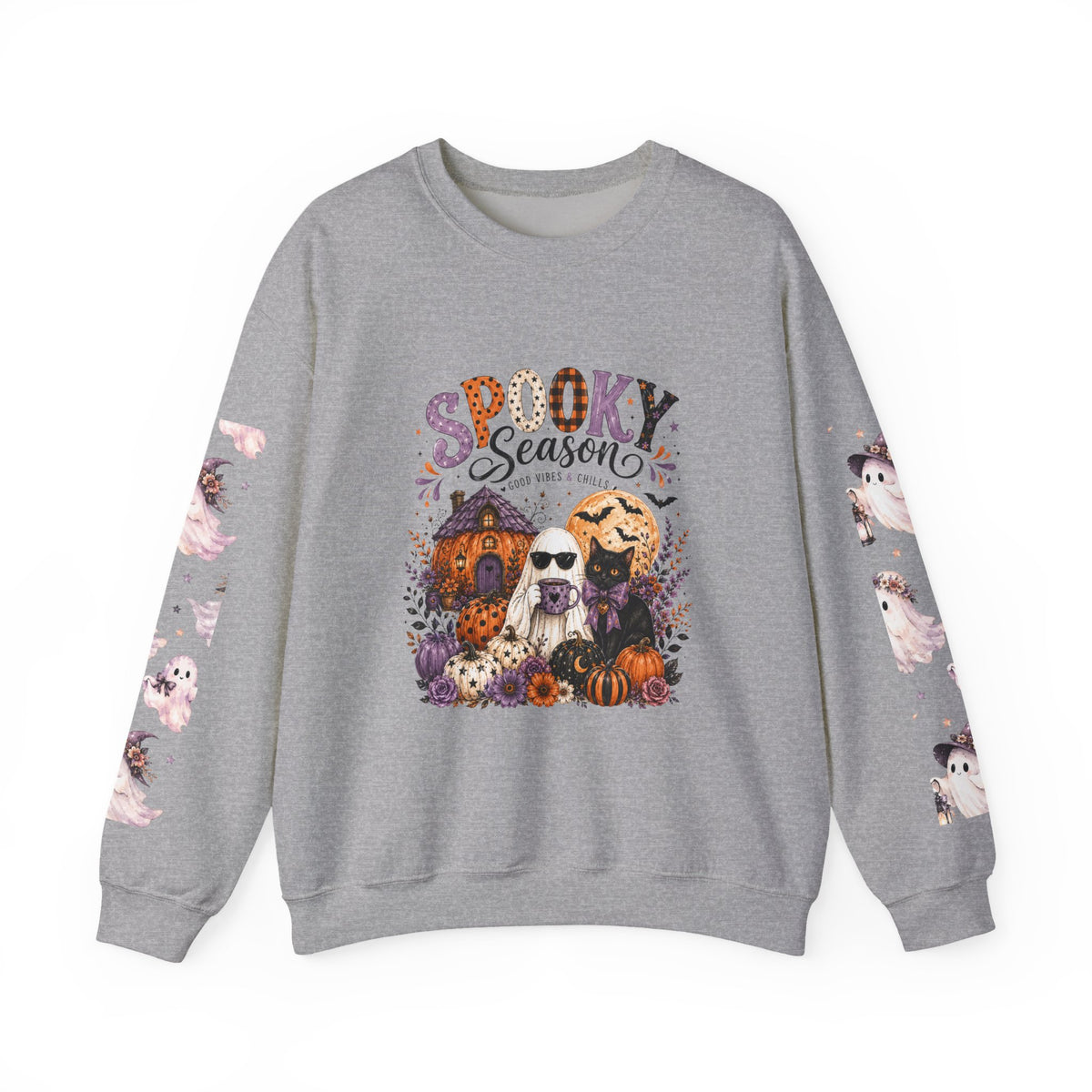Spooky Season Crewneck Sweatshirt — Ghosts & Pumpkins Halloween Pullover