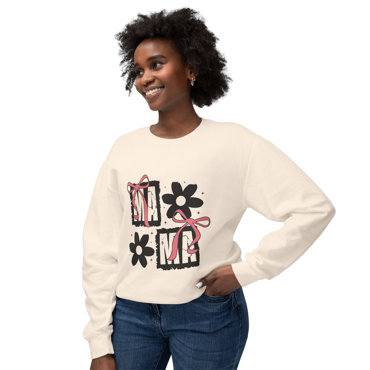 Mama Floral Crewneck Sweatshirt — Pink Bow & Flower Mom Design
