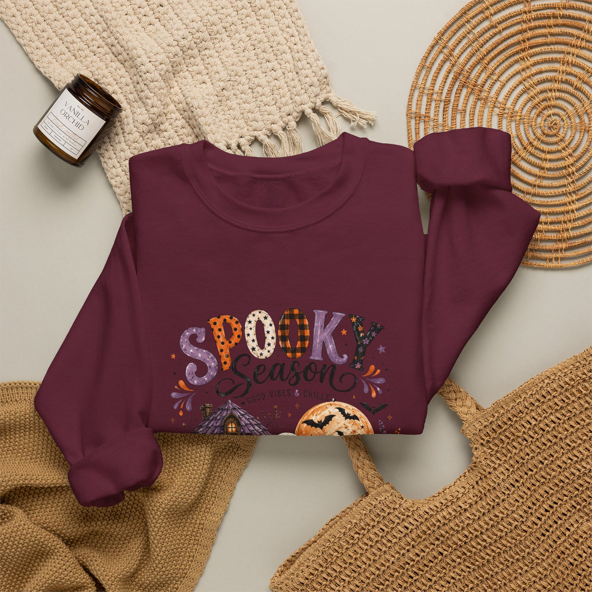 Spooky Season Crewneck Sweatshirt — Ghosts & Pumpkins Halloween Pullover