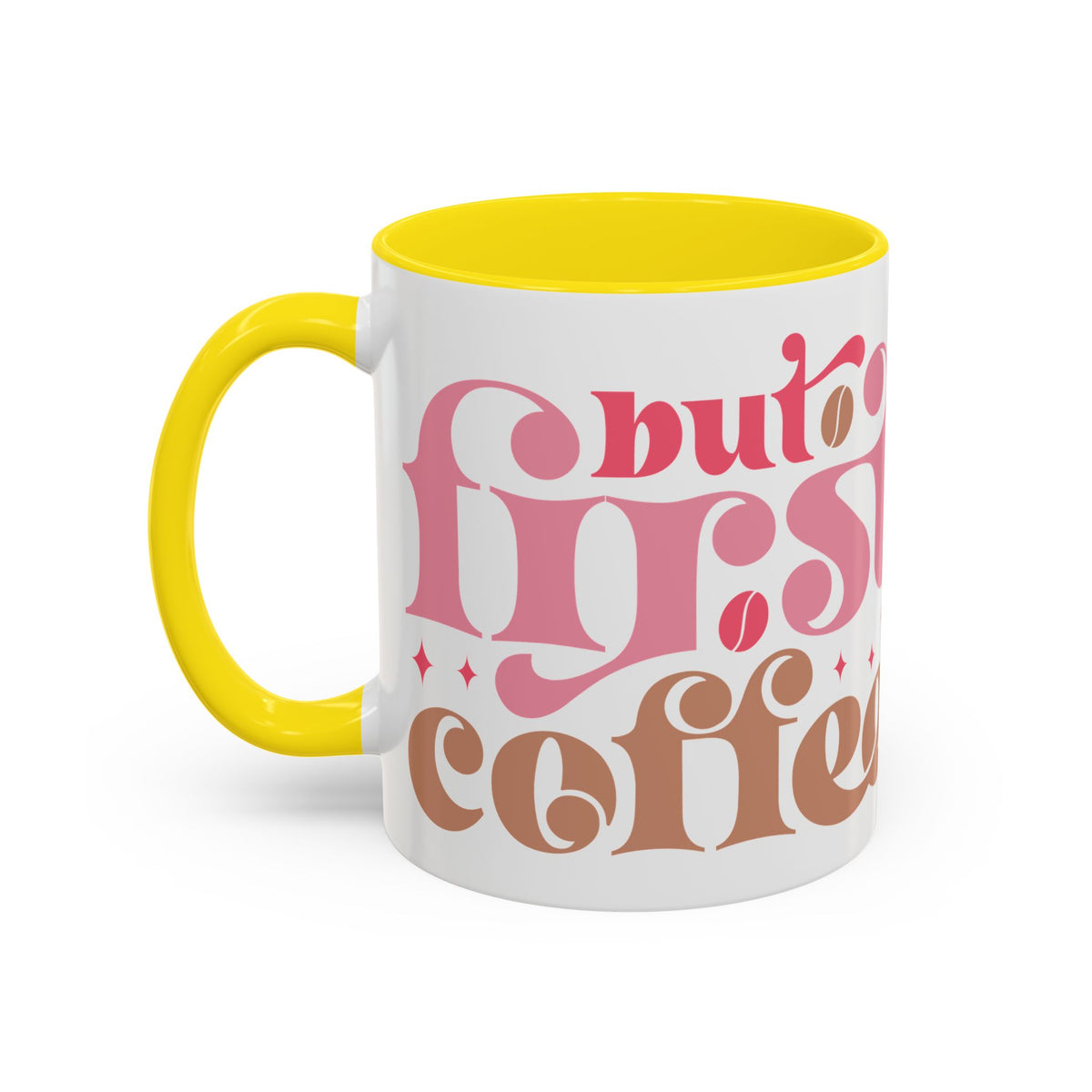 Retro Pink & Brown "Must First Coffee" Accent Coffee Mug (11/15oz)