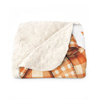 Autumn Pumpkin Sherpa Blanket — Cozy Fall Throw with Plaid & Bow Pumpkins