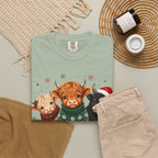 Christmas Highland Cattle Trio T-Shirt — Cute Cow Holiday Tee