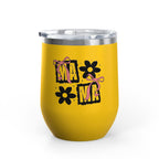 Wine Tumbler — Mom Floral Blocks with Pink Bows, 12 oz Insulated