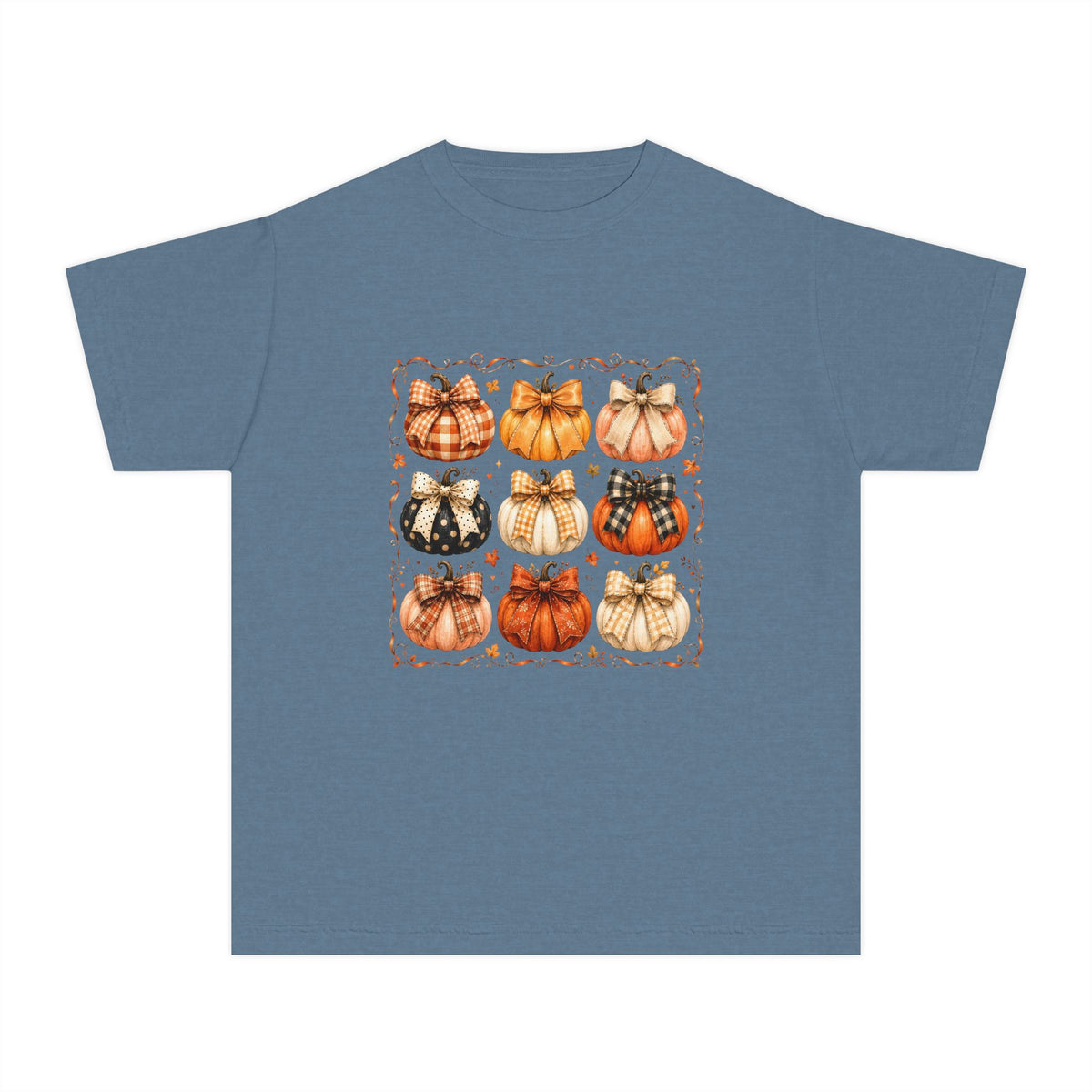 Youth Tee — Vintage Patchwork Pumpkins Fall Graphic