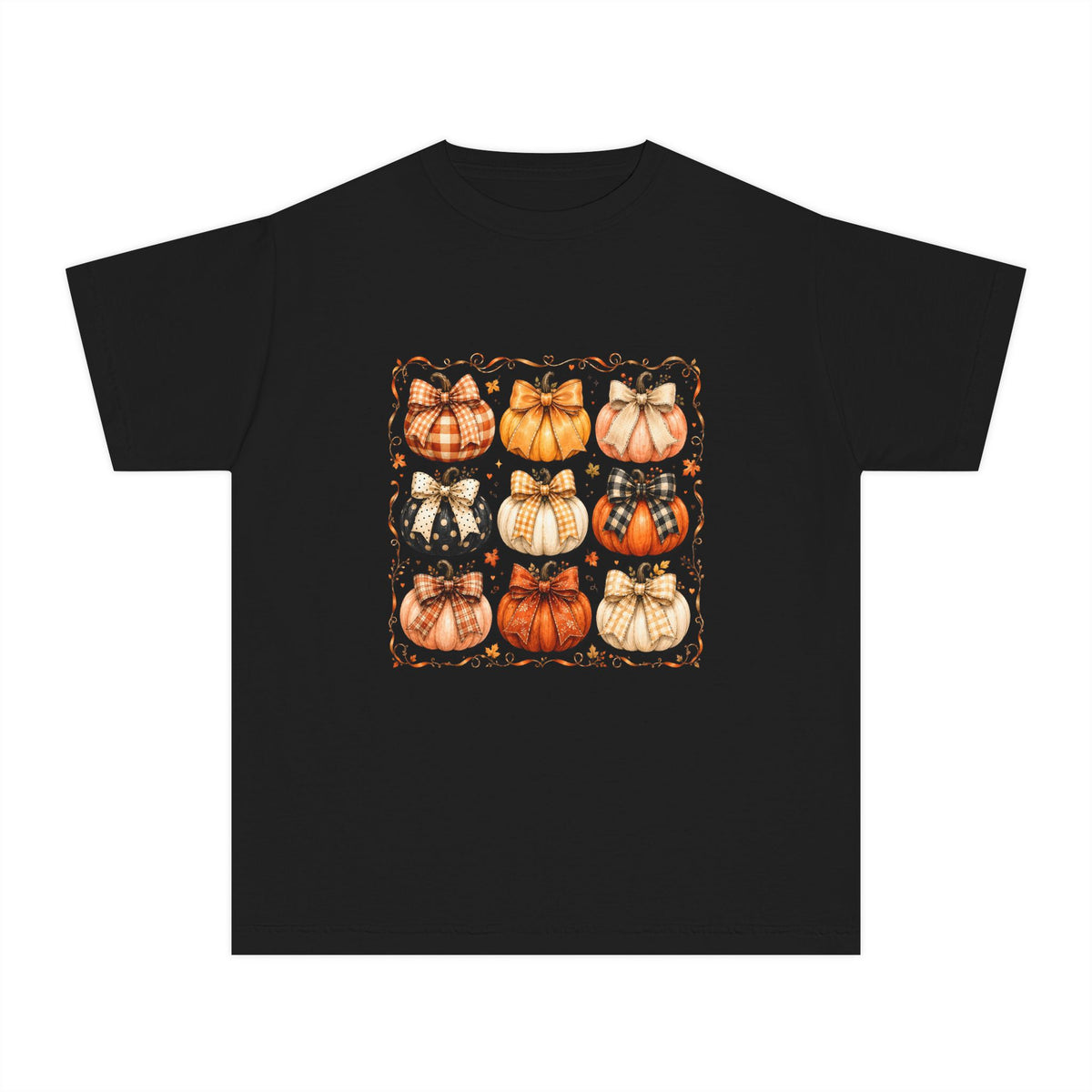 Youth Tee — Vintage Patchwork Pumpkins Fall Graphic