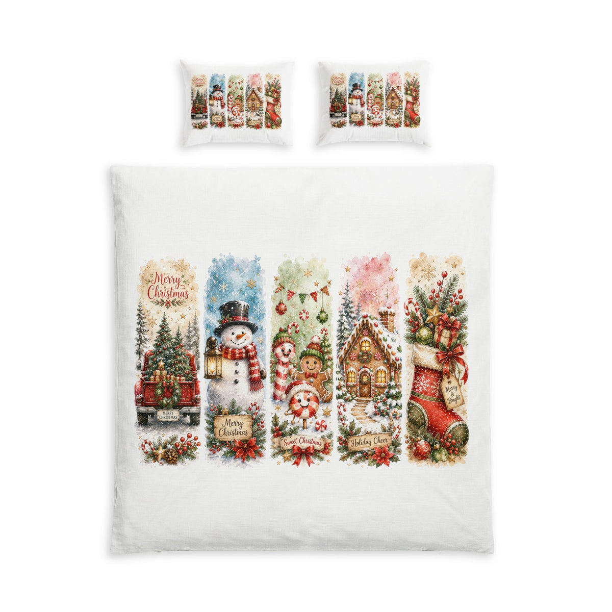 Christmas Cotton Bed Set — Festive Snowman & Gingerbread Holiday Bedding