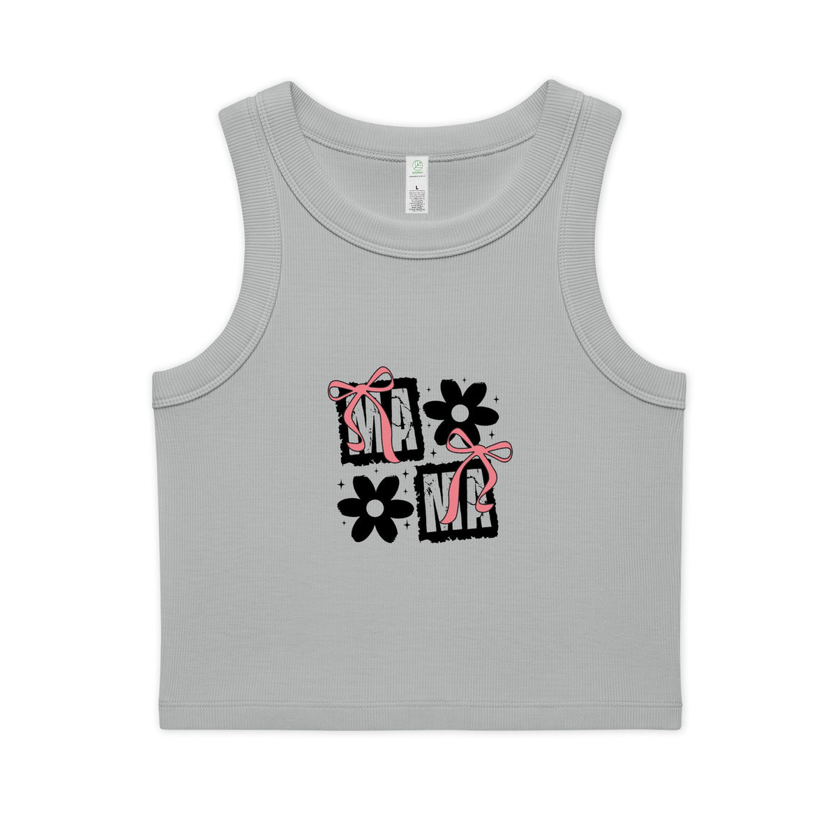 Crop Tank — Cute 'MAMA' Floral Graphic Ribbed Organic Tank Top