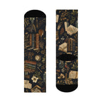 Bookish Vintage Crew Socks — Cozy Literary Floral & Stacked Books Design
