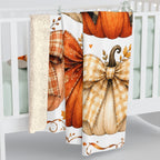 Autumn Pumpkin Sherpa Blanket — Cozy Fall Throw with Plaid & Bow Pumpkins